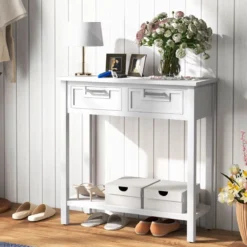 Konsolentisch Beistelltisch Industrie Design Sofatisch mit 2 Schubladen 80,5 x 35,5 x 82 Weiß