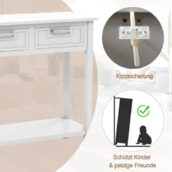 Konsolentisch Beistelltisch Industrie Design Sofatisch mit 2 Schubladen 80,5 x 35,5 x 82 Weiß