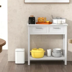 Konsolentisch Beistelltisch Industrie Design Sofatisch mit 2 Schubladen 80,5 x 35,5 x 82 Weiß