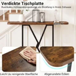 Konsolentisch 100 cm rechteckiger Eingangsbereich Tisch mit geometrischem Metallgestell Rustikales Braun