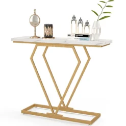 Konsolentisch Eingangstisch schmal Flurtisch mit Marmoroptik Beistelltisch für Wohnzimmer 100 x 29,5 x 80 cm