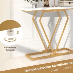 Konsolentisch Eingangstisch schmal Flurtisch mit Marmoroptik Beistelltisch für Wohnzimmer 100 x 29,5 x 80 cm