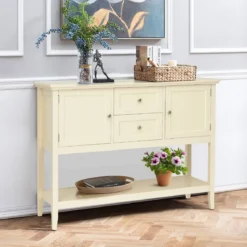 Konsolentisch Flurtisch mit 2 Schubladen und Schränken Buffet-Tisch Beistelltisch Holz Weiß