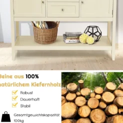 Konsolentisch Flurtisch mit 2 Schubladen und Schränken Buffet-Tisch Beistelltisch Holz Weiß