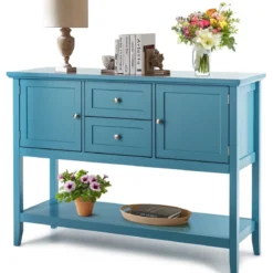 Konsolentisch Holz-Sideboard mit 2 Schubladen und 2 Schränken 117 x 38 x 86,5 cm Blau