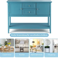 Konsolentisch Holz-Sideboard mit 2 Schubladen und 2 Schränken 117 x 38 x 86,5 cm Blau