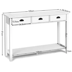 Konsolentisch Industrie Design Beistelltisch mit 3 Schubladen Ablage Beistelltisch Weiß