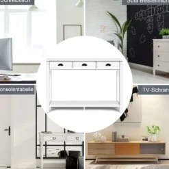 Konsolentisch Industrie Design Beistelltisch mit 3 Schubladen Ablage Beistelltisch Weiß