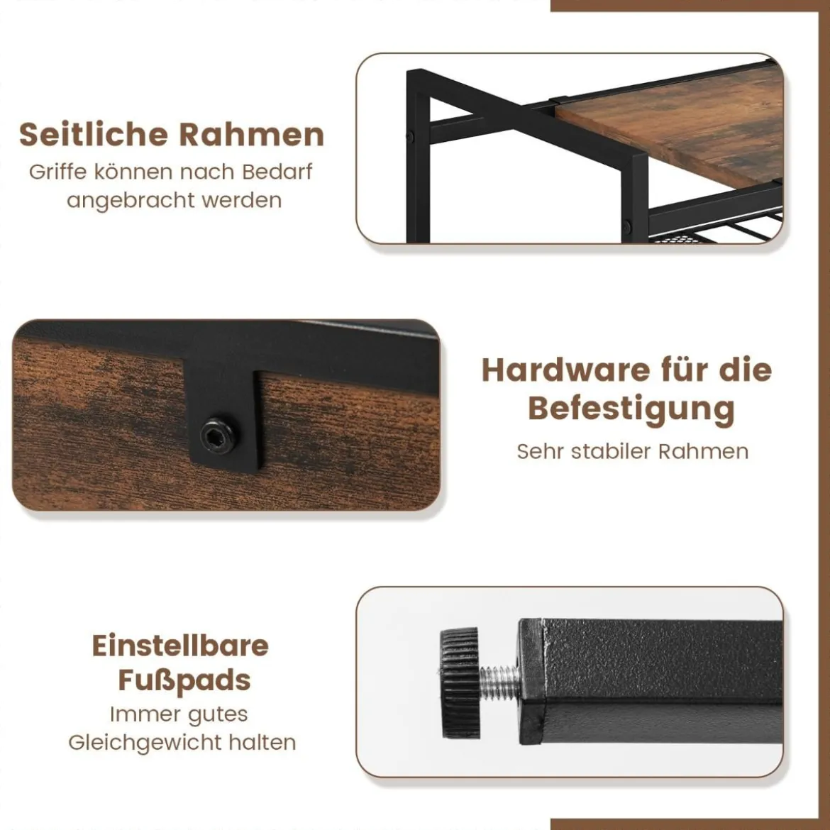 Konsolentisch mit Ablageflächen Schmaler Konsole Beistelltisch 60 x 33,5 x 61 cm Rustikales Braun