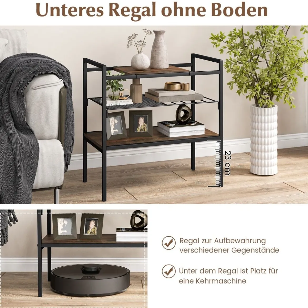 Konsolentisch mit Ablageflächen Schmaler Konsole Beistelltisch 60 x 33,5 x 61 cm Rustikales Braun