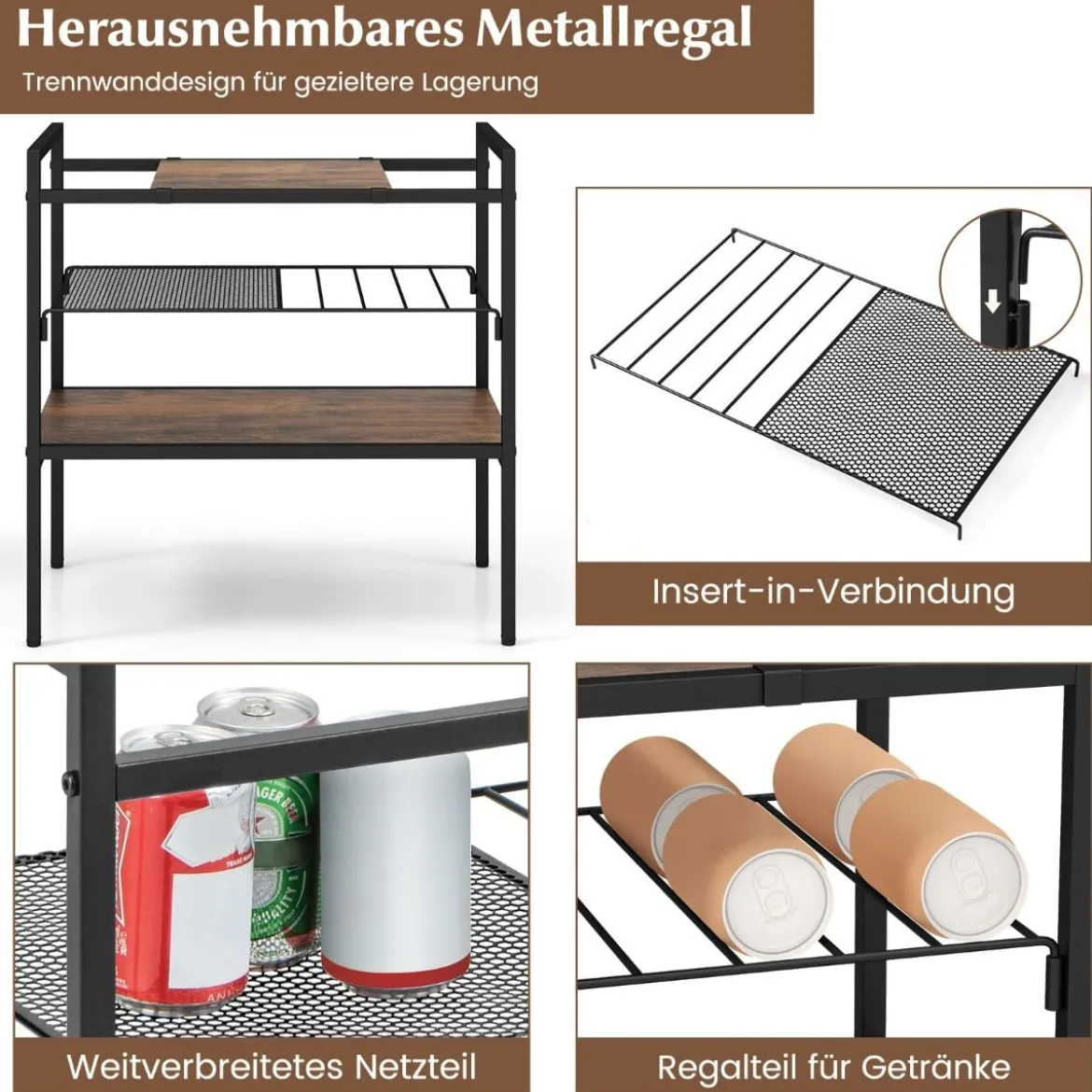 Konsolentisch mit Ablageflächen Schmaler Konsole Beistelltisch 60 x 33,5 x 61 cm Rustikales Braun