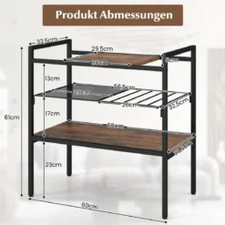 Konsolentisch mit Ablageflächen Schmaler Konsole Beistelltisch 60 x 33,5 x 61 cm Rustikales Braun