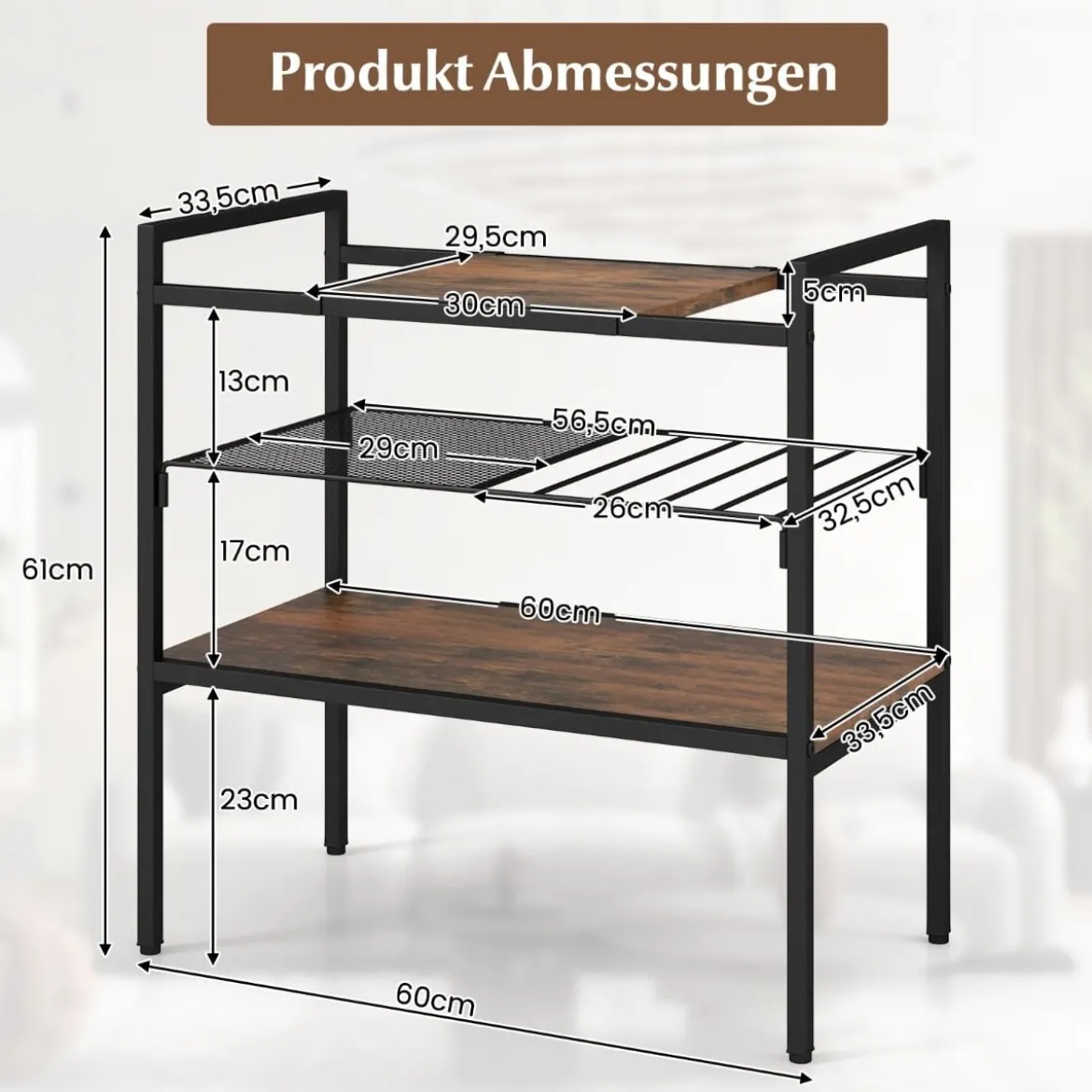 Konsolentisch mit Ablageflächen Schmaler Konsole Beistelltisch 60 x 33,5 x 61 cm Rustikales Braun