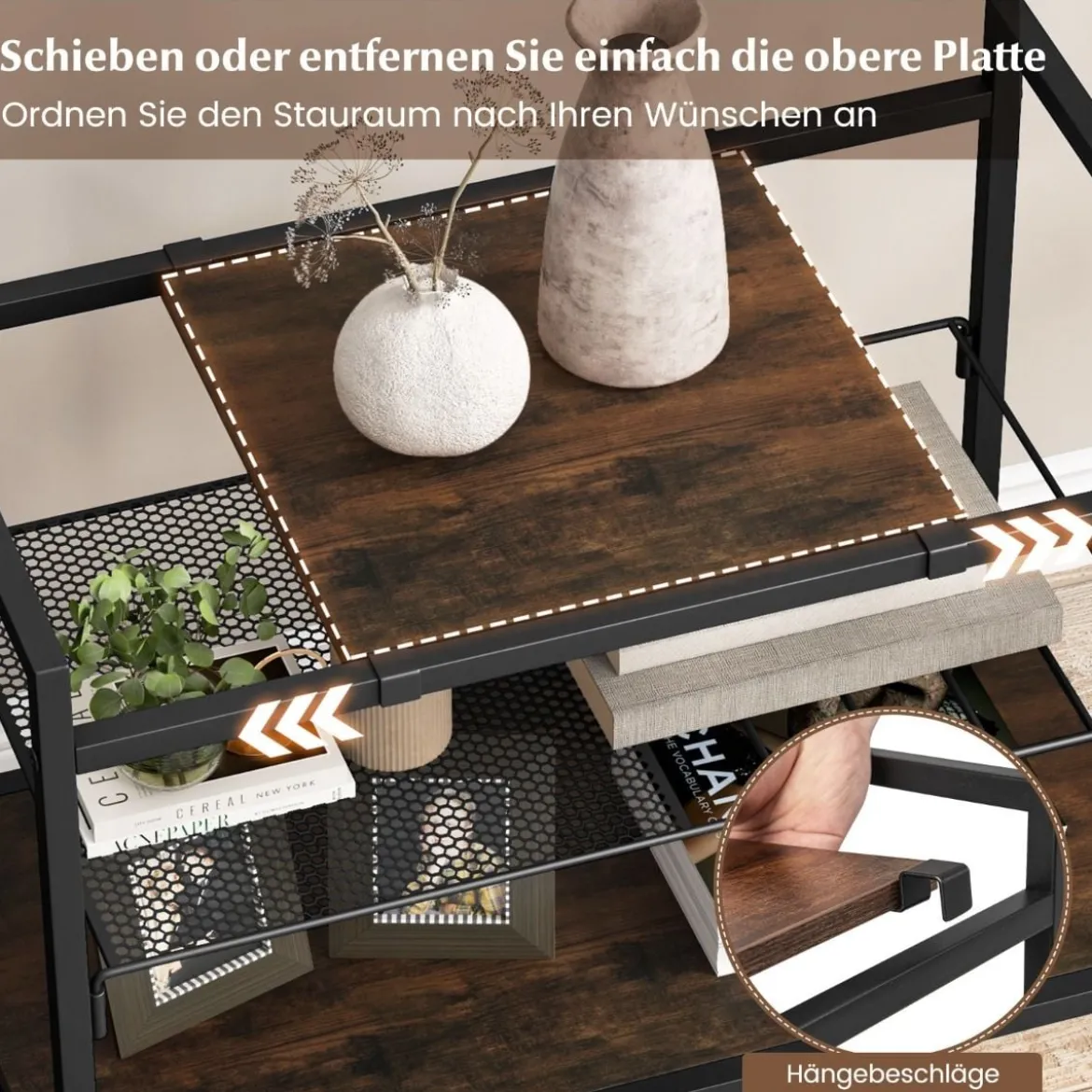 Konsolentisch mit Ablageflächen Schmaler Konsole Beistelltisch 60 x 33,5 x 61 cm Rustikales Braun