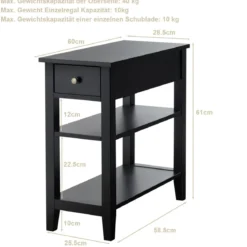 Konsolentisch mit Ablage und Schublade 3-Stöckiger Beistelltisch aus Holz 60 x 28,5 x 61cm Schwarz