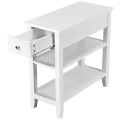 Konsolentisch mit Ablage und Schublade 3-Stöckiger Beistelltisch aus Holz 60 x 28,5 x 61cm Weiß
