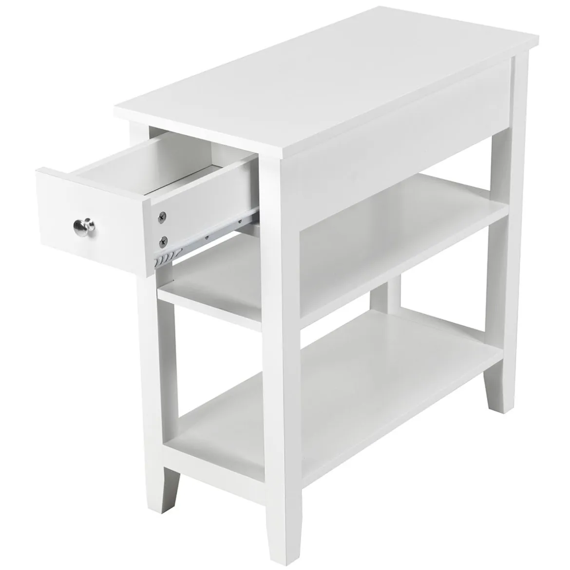 Konsolentisch mit Ablage und Schublade 3-Stöckiger Beistelltisch aus Holz 60 x 28,5 x 61cm Weiß