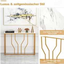 Konsolentisch mit Geometrischem Metallrahmen Eingangstisch 110 x 30 x 80 cm Gold + Weiß