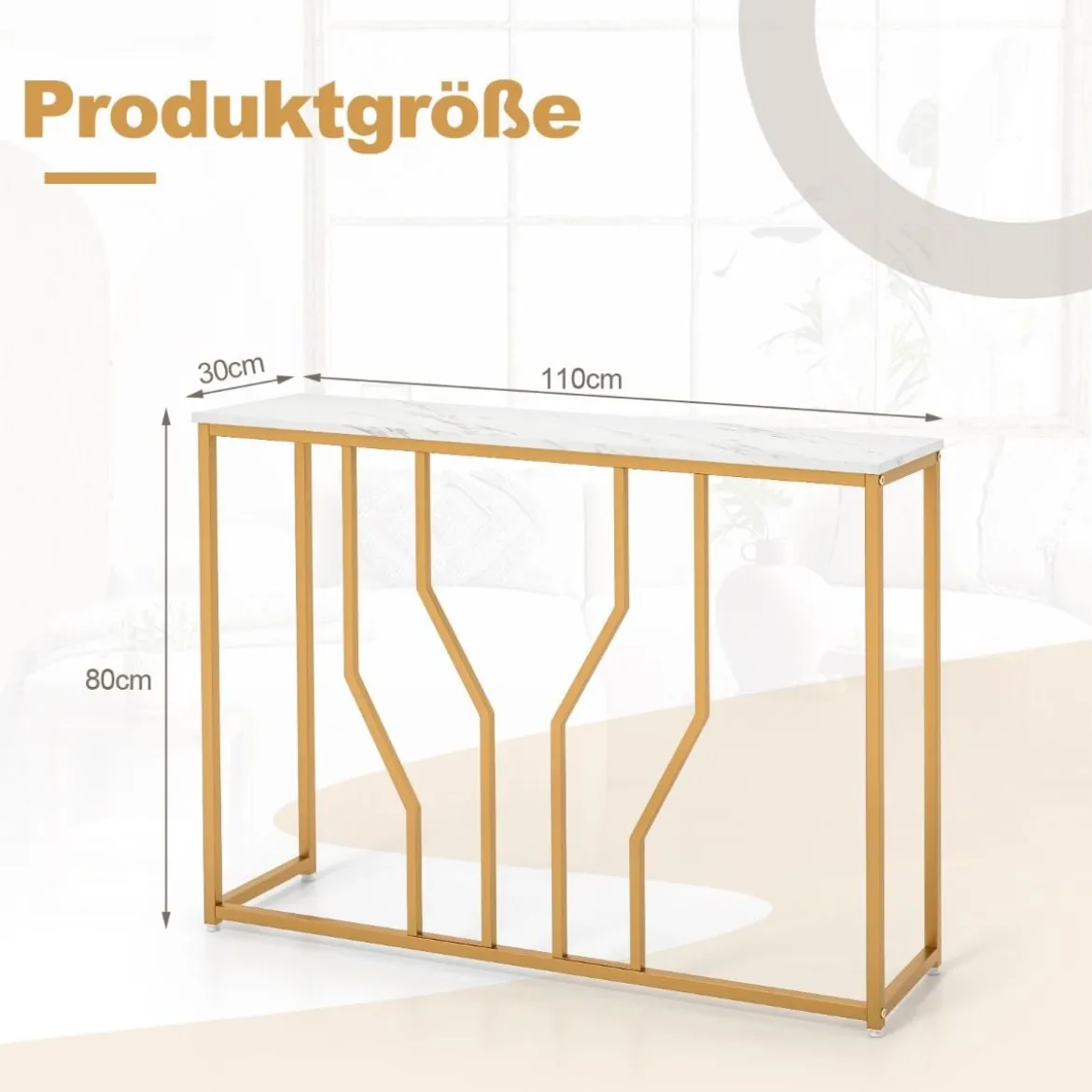 Konsolentisch mit Geometrischem Metallrahmen Eingangstisch 110 x 30 x 80 cm Gold + Weiß