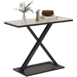 Konsolentisch mit Kunstmarmorplatte Couchtisch mit Metallrahmen Sofatisch 100 x 40 x 77,5 cm