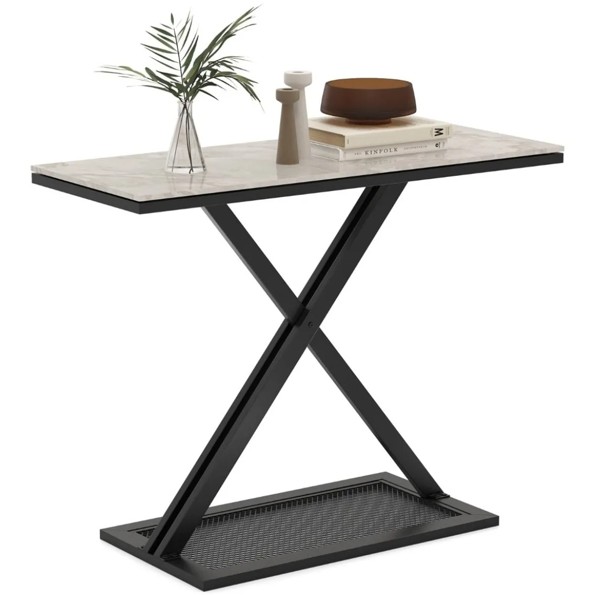 Konsolentisch mit Kunstmarmorplatte Couchtisch mit Metallrahmen Sofatisch 100 x 40 x 77,5 cm