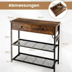 Konsolentisch mit Ladestation & 2 Schubladen Flurtisch Eingangstisch mit USB & TypeC-Anschlüssen