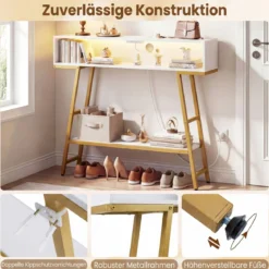 Konsolentisch mit LED-Beleuchtung & Ladestation 3-stufiger Flurtisch Schmaler Sofatisch Weiß