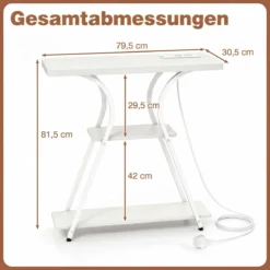 Konsolentisch mit LED-Beleuchtung und Ladestation Schmaler Flurtisch mit 3 Ablage Rustikalbraun/Weiß