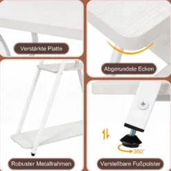 Konsolentisch mit LED-Beleuchtung und Ladestation Schmaler Flurtisch mit 3 Ablage Rustikalbraun/Weiß