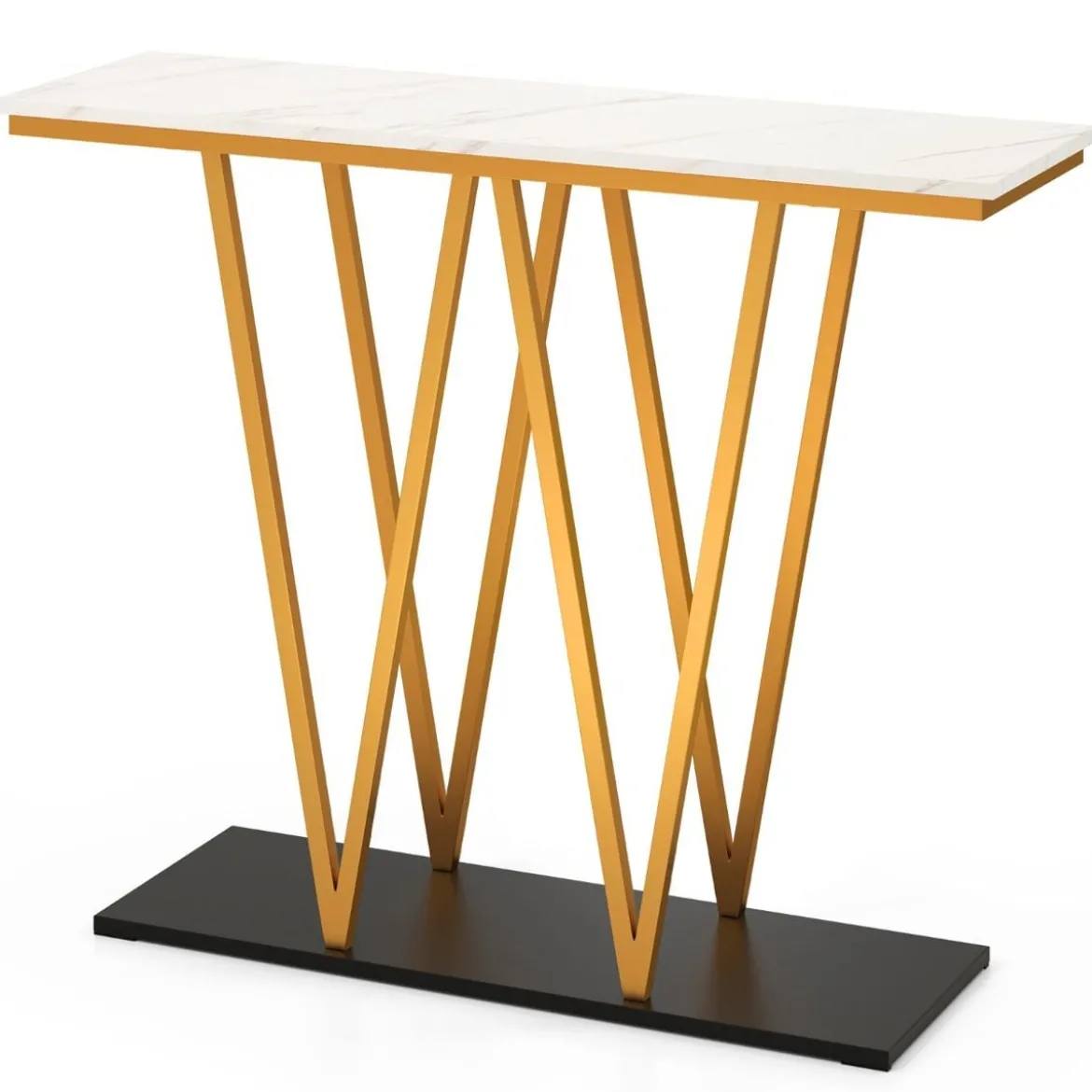 Konsolentisch mit Marmor Optik & Metallrahmen Flurtisch Schmaler Beistelltisch Eingangtisch