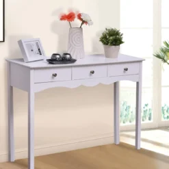 Konsolentisch mit 3 Schubladen Computertisch für Heimbüro 100x 32 x 75 cm Weiß