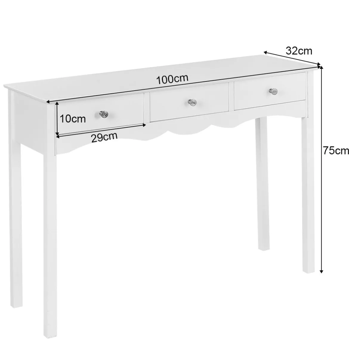 Konsolentisch mit 3 Schubladen Computertisch für Heimbüro 100x 32 x 75 cm Weiß