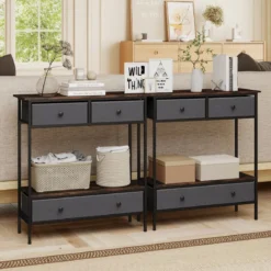 Konsolentisch mit Schubladen industrial Flurtisch mit offenem Ablagefach schmaler Couchtisch Sofatisch Rustikal Braun