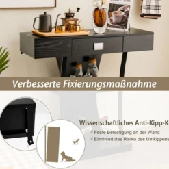 Konsolentisch mit Schubladen & Metallrahmen & 2 Ablagen & Kippschutz Flurtisch Schwarz