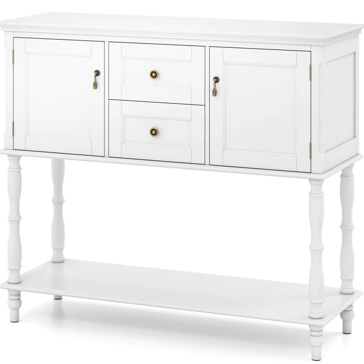 Konsolentisch Vintage mit Antiken Messinggriffen 2 Schubladen & 2 Schränken 100 x 36 x 86,5 cm Weiß