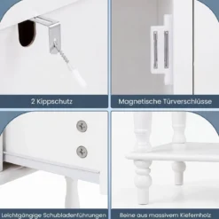 Konsolentisch Vintage mit Antiken Messinggriffen 2 Schubladen & 2 Schränken 100 x 36 x 86,5 cm Weiß