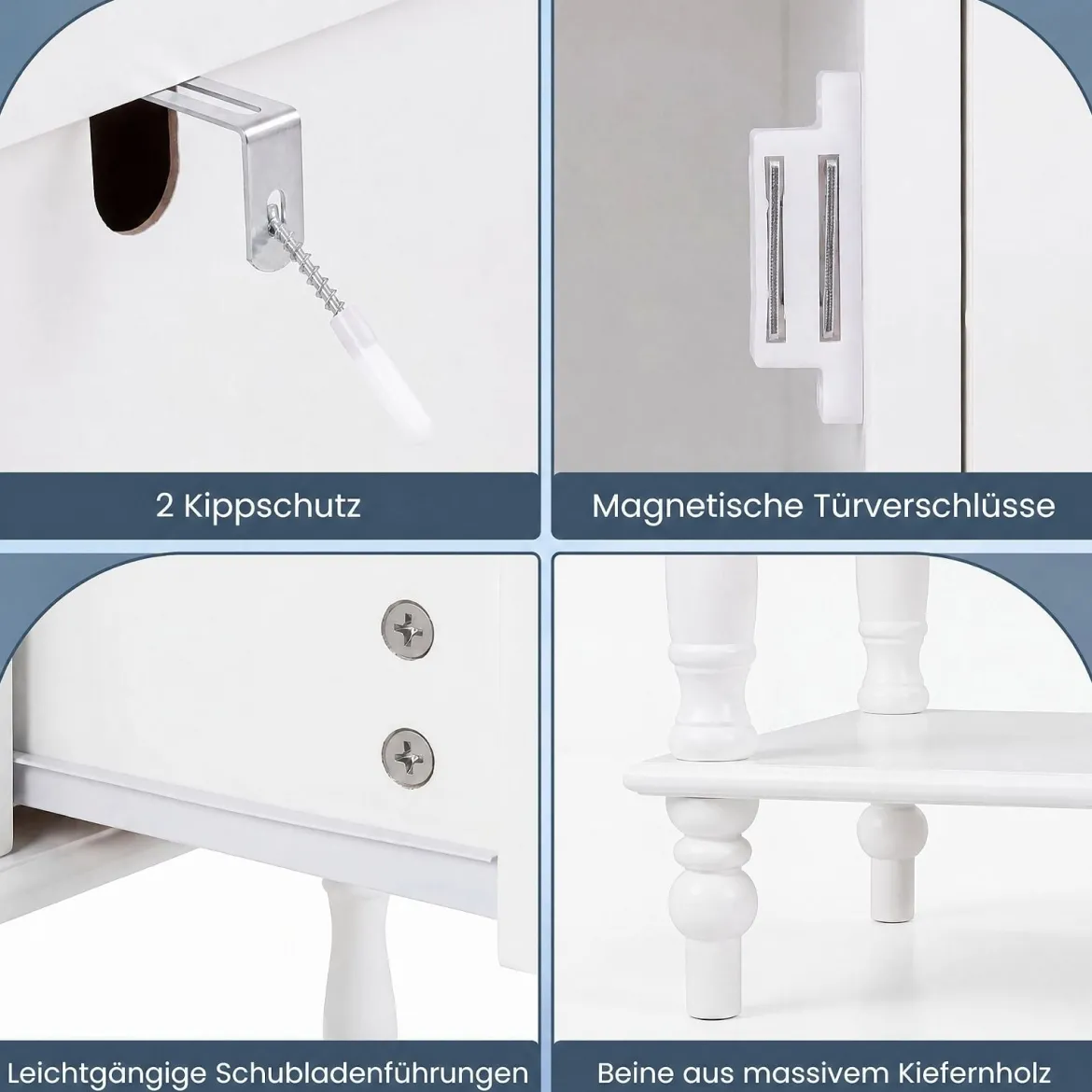 Konsolentisch Vintage mit Antiken Messinggriffen 2 Schubladen & 2 Schränken 100 x 36 x 86,5 cm Weiß