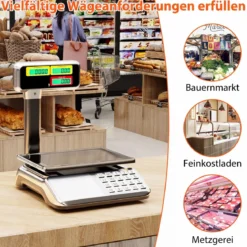 Kontrollwaage 40 kg / 5 g mit Doppelseitiger Hochanzeige Ladenwaage mit Integriertem Akku