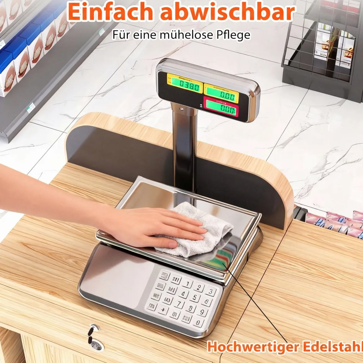 Kontrollwaage 40 kg / 5 g mit Doppelseitiger Hochanzeige Ladenwaage mit Integriertem Akku