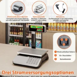 Kontrollwaage 40 kg / 5 g mit Doppelseitiger Hochanzeige Ladenwaage mit Integriertem Akku