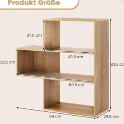 Konvexes Bücherregal mit Kippschutz 3 Ebenen Standregal Raumteiler 29,5 x 84 x 83,5 cm Natur