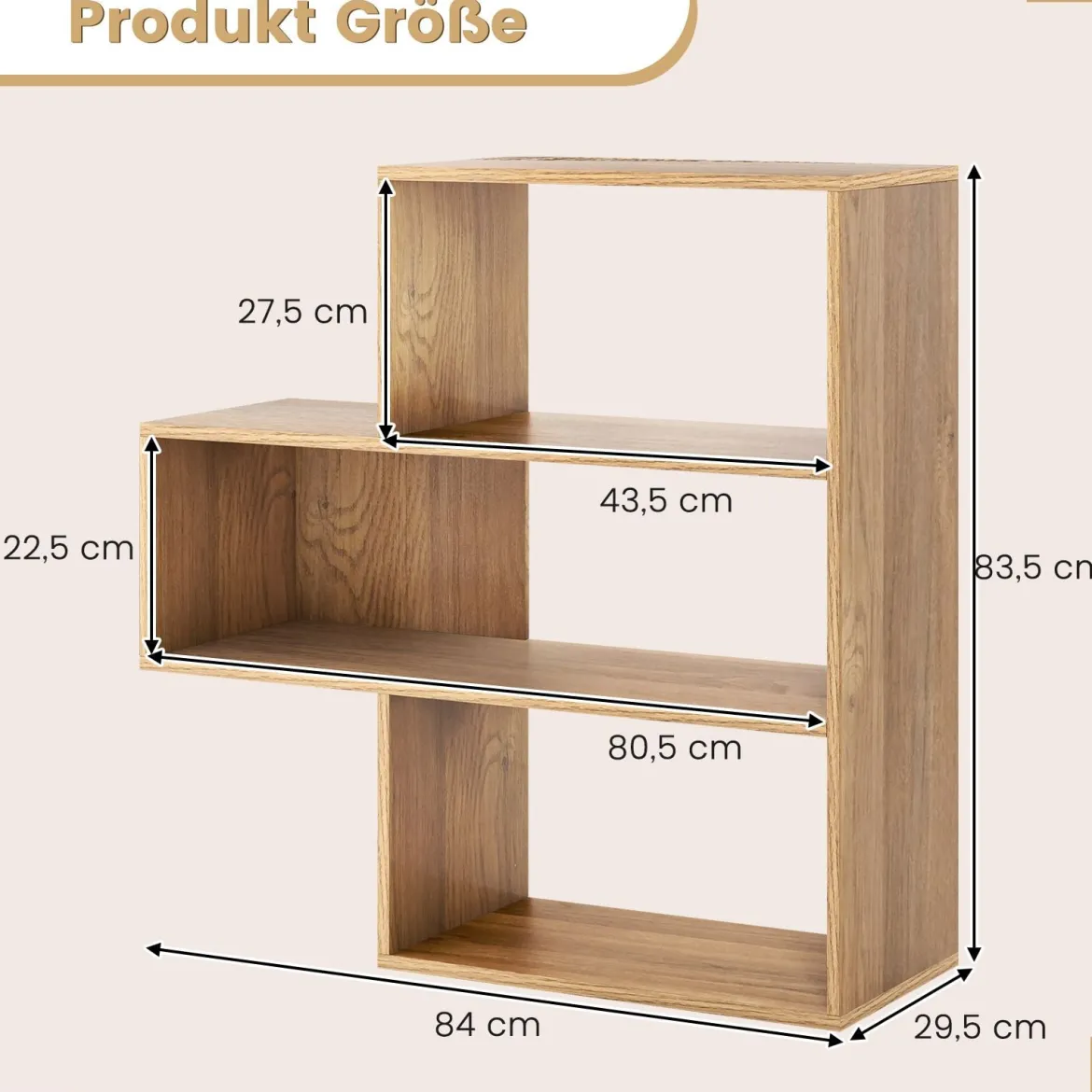 Konvexes Bücherregal mit Kippschutz 3 Ebenen Standregal Raumteiler 29,5 x 84 x 83,5 cm Natur