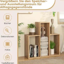 Konvexes Bücherregal mit Kippschutz 3 Ebenen Standregal Raumteiler 29,5 x 84 x 83,5 cm Natur