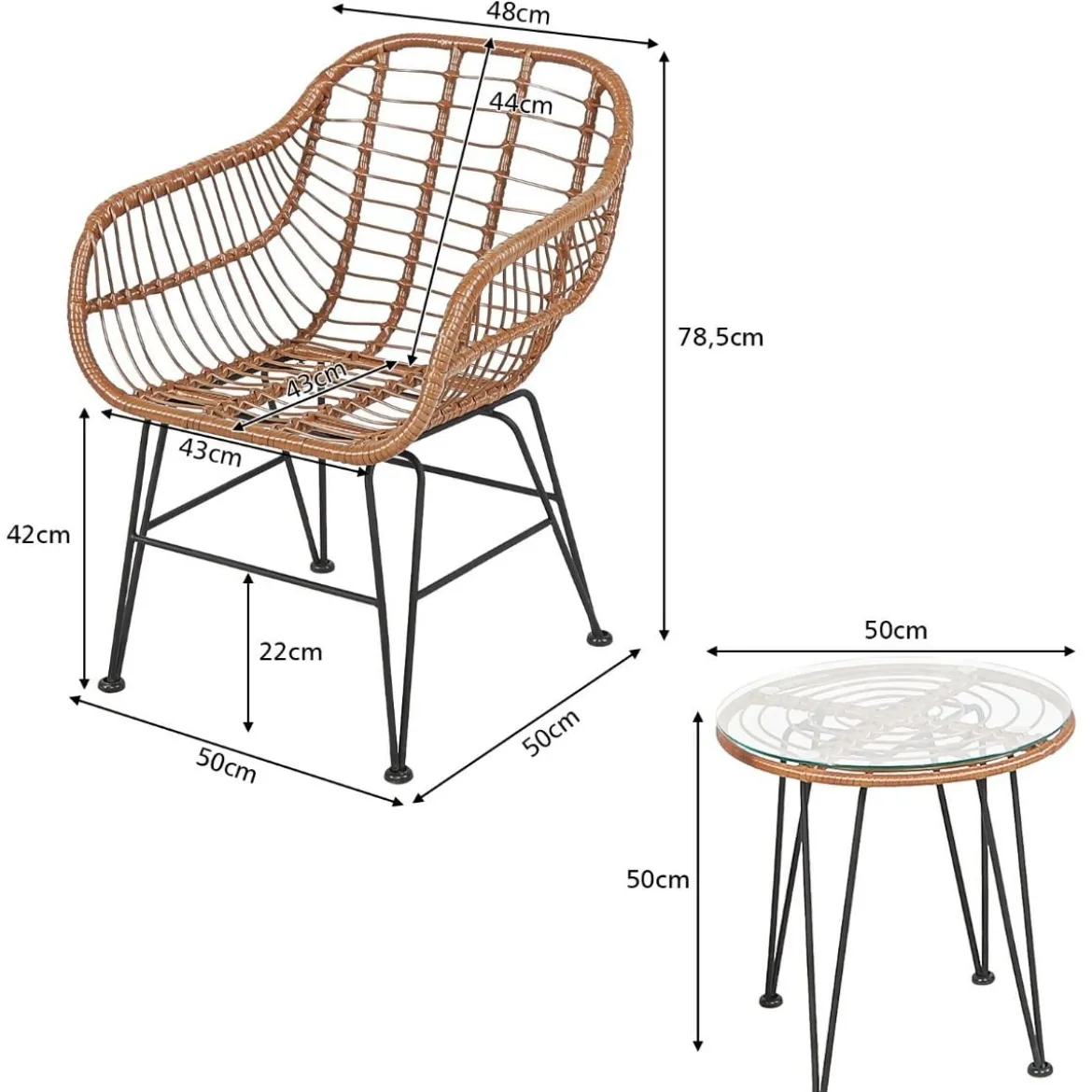 Korbmöbel-Set3-Teiliges Modernes Bistro-Set für die Terrasse