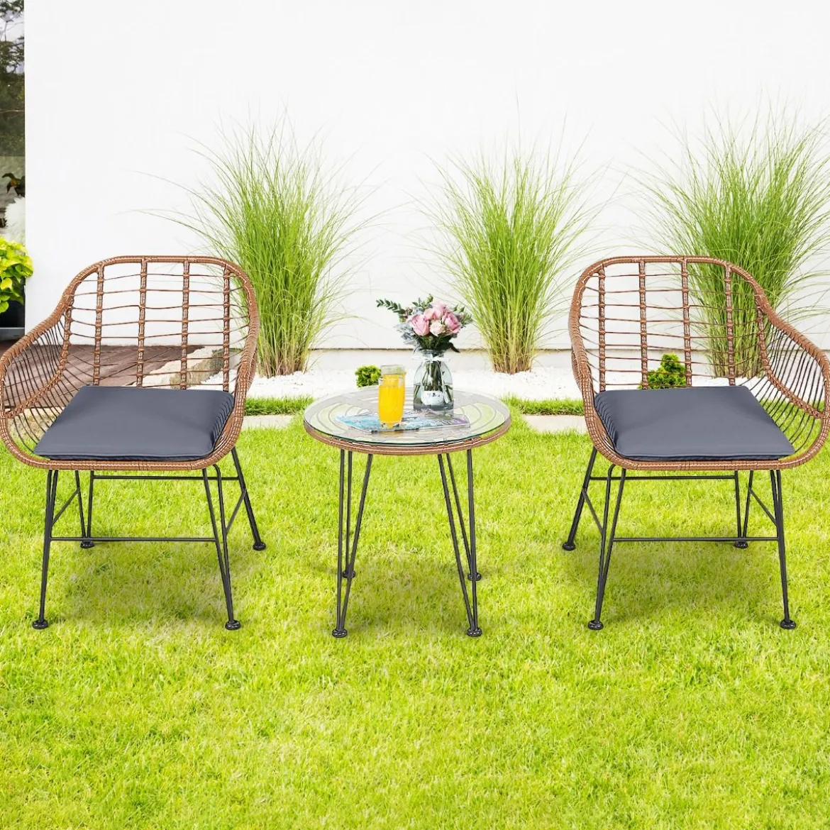 Korbmöbel-Set3-Teiliges Modernes Bistro-Set für die Terrasse