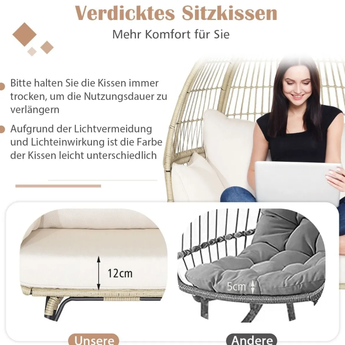 Korbsessel in Eiform Übergroßer Indoor- und Outdoor-Loungesessel