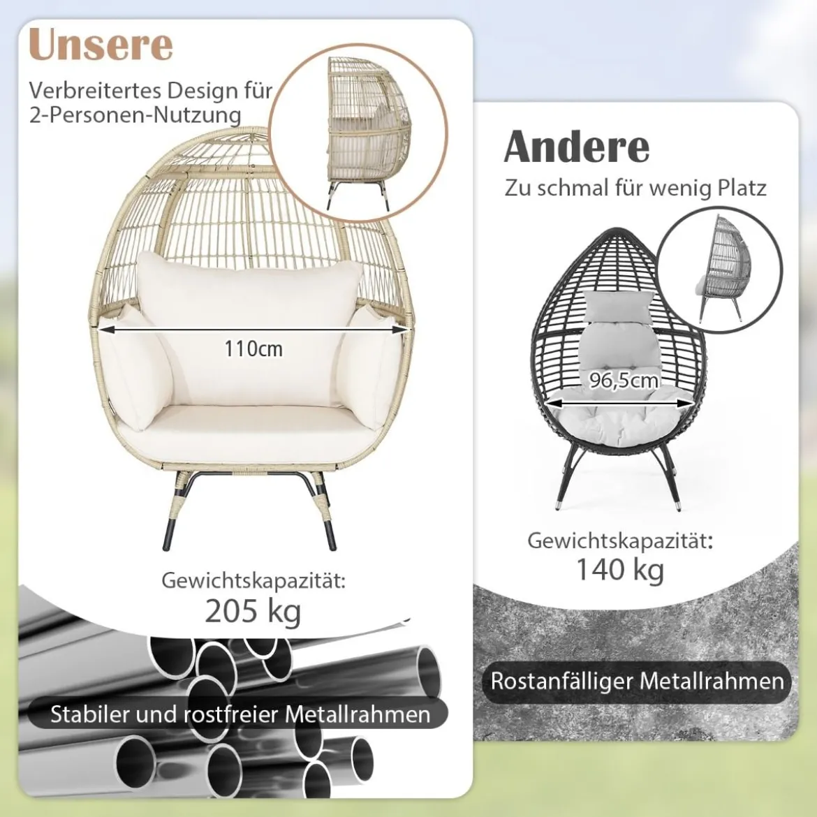 Korbsessel in Eiform Übergroßer Indoor- und Outdoor-Loungesessel