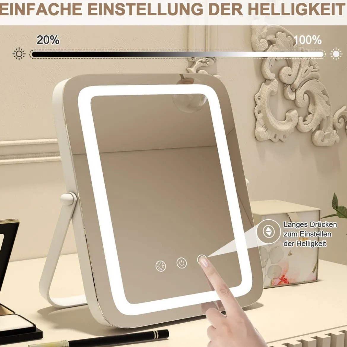 Kosmetikspiegel mit Beleuchtung & Touchschalter & Speicherfunktion Dimmbarer Schminkspiegel