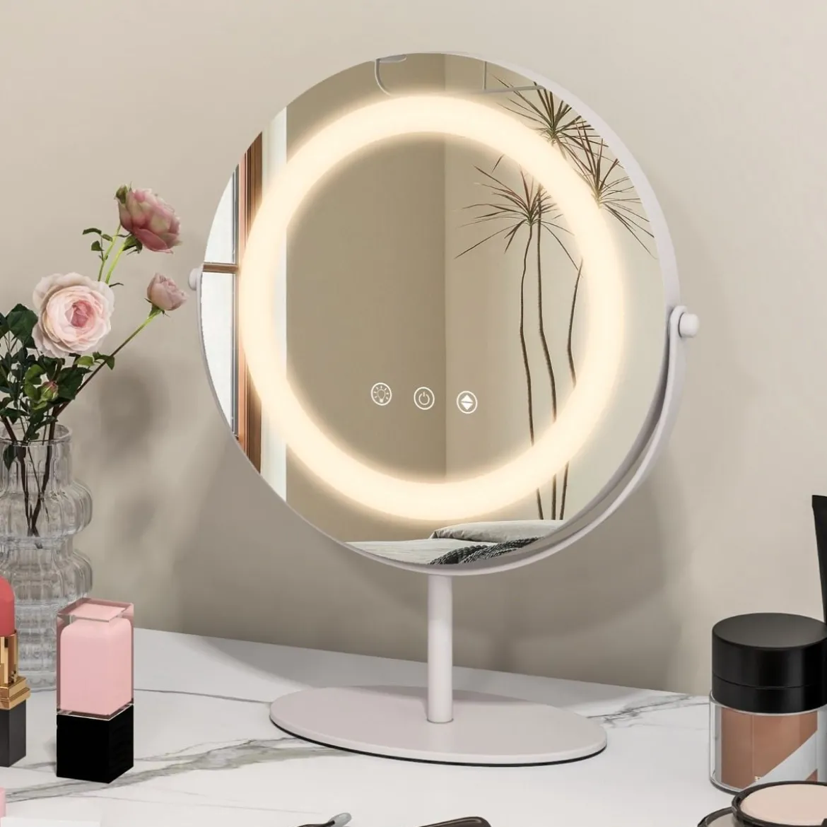Kosmetikspiegel mit 25 cm Durchmesser & Beleuchtung 3-farbiger dimmbarer LED-Spiegel Weiß