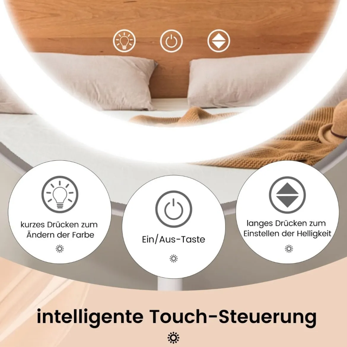 Kosmetikspiegel mit 25 cm Durchmesser & Beleuchtung 3-farbiger dimmbarer LED-Spiegel Weiß
